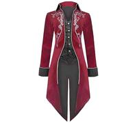 MVFEUIJ Giacca a coda da uomo in stile vintage gotico, giacca steampunk medievale, giacca rinascimentale vittoriana da uomo con ricamo retrò vintage per Halloween, cosplay, pirata, vampiro, costumi