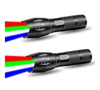 MVIOCS Confezione da 2 torce rosse ricaricabili a LED a luce verde, torce a luce blu, luce bianca 4 in 1, luce rossa, luci blu e luci verdi, 4 modalità, luce flash zoomabile impermeabile