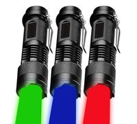 MVIOCS Confezione da 3 mini torce a LED rosse, verdi e blu, con zoomabile, impermeabile, potente e luminosa, per rivelatore, aviazione, astronomia, visione notturna