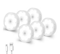 MVIOCS Luci con sensore di movimento per interni, confezione da 6 LED ricaricabili, luce notturna magnetica da parete, dimmerabile, ricarica USB, per scale, armadio, cucina, sotto armadietti (bianco