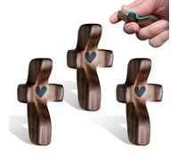 MVIWEO 3 Croci in Legno Artigianali con Cuore - Intagliate a Mano per Battesimo, Preghiera e Meditazione, Regalo Spirituale Cristiano di Conforto e Fede (Dimensioni 5x2.5 cm)