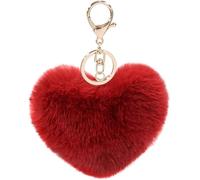 MVKZFE Portachiavi con pompon in finta pelliccia a forma di cuore, accessorio per borsa, soffice, portachiavi, zaino, ciondoli per donne e ragazze, Vino rosso