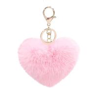 MVKZFE Portachiavi con pompon in finta pelliccia a forma di cuore, accessorio per borsa, soffice, portachiavi, zaino, ciondoli per donne e ragazze, Rosa