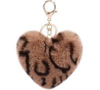 MVKZFE Portachiavi con pompon in finta pelliccia a forma di cuore, accessorio per borsa, soffice, portachiavi, zaino, ciondoli per donne e ragazze, Marrone leopardato.