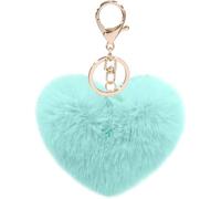 MVKZFE Portachiavi con pompon in finta pelliccia a forma di cuore, accessorio per borsa, soffice, portachiavi, zaino, ciondoli per donne e ragazze, Verde
