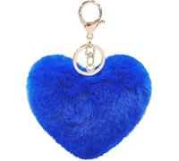 MVKZFE Portachiavi con pompon in finta pelliccia a forma di cuore, accessorio per borsa, soffice, portachiavi, zaino, ciondoli per donne e ragazze, Blu scuro