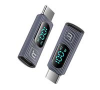 MVOSJFIE 2 Pezzi Adattatore USB C, Adattatore di Prolunga USB C Femmina A USB C 100W, Tester del Mediatore di Potenza USB C In Plastica Grigia con Display Digitale