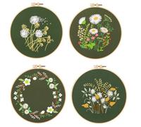 MVOSJFIE 4 Set di Ricamo A Mano per Principianti Adulti, Kit di Ricamo Include Fiori, Telaio, Fili Colorati, Strumenti, Lavorazione Fine Durevole