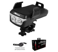 Mvtek Fanale Anteriore LED Portacellulare Power Bank Clacson 650 Lumen USB Nero