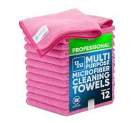 MW Pro - Panni per la pulizia in microfibra multi-superficie, 30,5 x 30,5 cm, rosa, confezione da 12, asciugamani in microfibra di alta qualità per la pulizia di vetri, cucine, bagni, automobili,