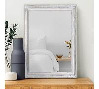 MWAZZLL Specchio da parete 50 x 40 cm con cornice in legno rustico rettangolare specchi per parete grande specchio decorativo da appendere per bagno camera da letto bianco