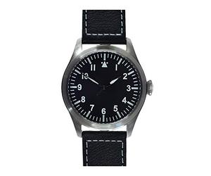 MWC Classic 46mm Limited Edition XL Luftwaffe Pattern Automatico Acciaio Nero Pelle Militare Aviatore Pilot Uomo Orologio