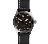 MWC Classic Aviator Automatico Acciaio Nero Data Pelle Militare Orologio Uomo