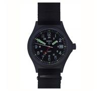 MWC GMT (Dual Time Zone) Quarzo Acciaio Data Tessuto Nero PVD Orologio Uomo
