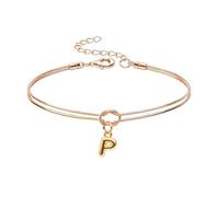 Mwmoeen Bracciale da donna con nodo - Bracciali dorati con lettere dalla A alla Z, regolabile e impilabile, con nodo dell'amore, per donne, fidanzate e ragazze, Rame