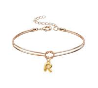 Mwmoeen Bracciale da donna con nodo - Bracciali dorati con lettere dalla A alla Z, regolabile e impilabile, con nodo dell'amore, per donne, fidanzate e ragazze, Rame
