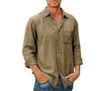 Mwn's Camicia in denim sfoderata classica da uomo con bottoni sottili camicia in denim a maniche lunghe jeans camicie giacca per uomo, cachi, M
