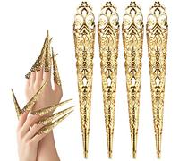 Mwoot 10 Pack Finger Nail Tip Claw Rings, Ancient Queen Costume Fingernail Claw Nail Rings Set, Knuckle Protectors Fingertip Claw for Halloween Cosplay Drama Belly Dance Show -Golden