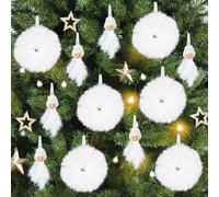 MWOOT 12 Pezzi Decorazioni Piume Bianche per Albero di Natale, Pendenti Piume Bianche Natalizie, Ciondoli Ornamenti Stella e Bambola Angelo per Matrimoni Festa, Artigianato Decorazioni Natalizie
