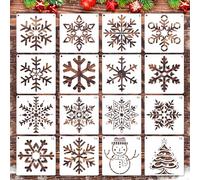 MWOOT 16 Stück Schneeflocken Schablonen, Wiederverwendbare Malerei Vorlage, Schneeflocken Schablonen Vorlage zum Malen, DIY Snowflake Stencils Schablone Malen für Leinwand Möbel Handwerk (15x15 CM)