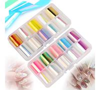 MWOOT 20 Rotoli Holographic Nail Art Foil Sticker,Adesivi Unghie Trasferimento Adesivo Decalcomanie,Colore bianco Starry Sky Manicure Transfer Decorazione Fai da Te (2.5cm x 50cm)