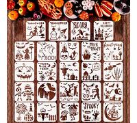 MWOOT 24 Pezzi Halloween Tema Stencils Pittura, Kit Stencil Disegno Fantasma Zucca, Riutilizzabile Dipingere Stencil Accessori per Fai Da Te Scrapbooking Parete Mobili Festa Decorazioni(15x15cm)