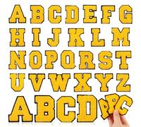 MWOOT 26PCS Patch di lettere termoadesive, lettere A-Z patch applicati ricamati, patch alfabeto fai-da-te per abbigliamento, gonne, cappelli, borse, jeans (Giallo)