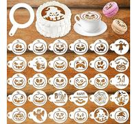 MWOOT 30 Pezzi Halloween Cookie Stencils Stampini per Biscotti,DIY Stencil per Facce di Zucca Torte Dolci Decorare il Caffè,Riutilizzabile Painting Templates Paint Stencils di Plastica(30 Stili)