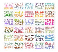 MWOOT 30 Stencil Per Pittura Principesse Sirene, Stencil Per Dipingere Animali Dinosauri, Modelli Geometrici Di Lettere E Numeri Di Fiori Per Scrapbook Di Carta, Journal, Progetti Fai-Da-Te