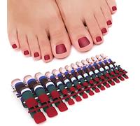 Mwoot 336Pcs Fake Toenail Tips Set, 12 Sets Solid Colors Nail Art Toe Decoration Full Cover French False Toe Nail Tips for DIY Salon Foot Manicure Sticker Tools