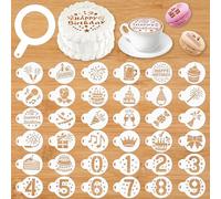 MWOOT 36 Pezzi Stencil per Biscotti, Compleanno Caffè Stencils, Modelli per torte Stencil di Caffè, Stampini per Biscotti, Cookie Stencils, Modelli di Pittura per Torte Riutilizzabili
