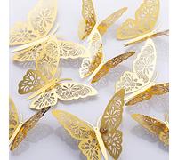 MWOOT 48 Pezzi 3D Farfalle adesivi da Parete, Sticker Decorativi da Parete per Festa di Compleanno Decorazione Della Camera da Letto di Rozze Decorazioni per Casa D'oro