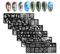 MWOOT 6 Pezzi Set di Nail Art Stamping Stampini, Nail Art Template Stencil Piatti Piastra per Timbrare le Unghie, Unghie e Timbro Stamper Scraper Manicure per Unghie Fiori Serpente Animale Fai Da Te