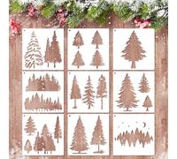 MWOOT 9 Pezzi Stencil Albero di Pino Modelli di Pittur, Template per Pittura, Design in Plastica per DIY, Modelli Riutilizzabili per Arredo su Tessuto, Scrapbooking, Tela Decorativa (15x15 CM)