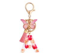 MWOOT Alfabeto Iniziale Lettera Portachiavi con Ciondolo a Forma di Farfalla, Alphabet Initial Letter Keychain Kit, Rosa Resina Charm per le Donne Borsa Bagagli Decorazione di Viaggio