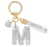 MWOOT Cristalli Lettera Portachiavi M, Carini Keyring Ciondoli con Nome, Iniziale Anelli Portachiavi Donna, Casa Nuova Accessori Macchina Auto Keychain Regalo Amica Compleanno