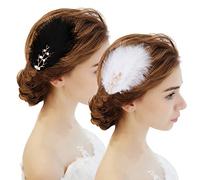 MWOOT Fermaglio per capelli piume, 4 pezzi affascinanti piume per costumi anni 1920, fermaglio per capelli piuma bianca nera per donne ragazze balletto classico pattinaggio vestire i capelli