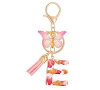 MWOOT Letter Keychain Initial Portachiavi Resina Lettera E,Alfabeto Keyring con Ciondolo a Forma di Nappe Farfalla,Portachiavi Charm con Petali Rosa Signora Borsetta Portafoglio Decorazione(E)