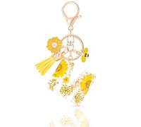 MWOOT Letter Keychain Initial Portachiavi Resina Lettera M,Alfabeto Keyring con Ciondolo a Forma di Nappe Margherita,Portachiavi Charm con Petali Giallo Signora Borsetta Portafoglio Decorazione(M)