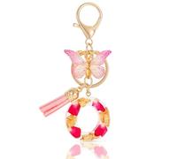 MWOOT Letter Keychain Initial Portachiavi Resina Lettera O,Alfabeto Keyring con Ciondolo a Forma di Nappe Farfalla,Portachiavi Charm con Petali Rosa Signora Borsetta Portafoglio Decorazione (O)