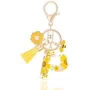 MWOOT Letter Keychain Initial Portachiavi Resina Lettera P,Alfabeto Keyring con Ciondolo a Forma di Nappe Margherita,Portachiavi Charm con Petali Giallo Signora Borsetta Portafoglio Decorazione(P)