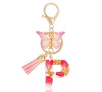 MWOOT Letter Keychain Initial Portachiavi Resina Lettera P,Alfabeto Keyring con Ciondolo a Forma di Nappe Farfalla,Portachiavi Charm con Petali Rosa Signora Borsetta Portafoglio Decorazione (P)