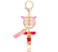 MWOOT Letter Keychain Initial Portachiavi Resina Lettera T,Alfabeto Keyring con Ciondolo a Forma di Nappe Farfalla,Portachiavi Charm con Petali Rosa Signora Borsetta Portafoglio Decorazione (T)