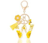 MWOOT Letter Keychain Initial Portachiavi Resina Lettera W,Alfabeto Keyring con Ciondolo a Forma di Nappe Margherita,Portachiavi Charm con Petali Giallo Signora Borsetta Portafoglio Decorazione(W)