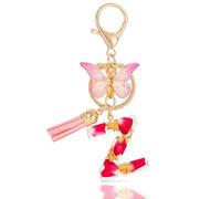 MWOOT Letter Keychain Initial Portachiavi Resina Lettera Z,Alfabeto Keyring con Ciondolo a Forma di Nappe Farfalla,Portachiavi Charm con Petali Rosa Signora Borsetta Portafoglio Decorazione (Z)