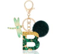 MWOOT Letter Keychain Iniziale Portachiavi Lettera B Resina, Alfabeto Keyring con Ciondolo a Forma Peluche Libellula, Portachiavi Charm con Verde Signora Borsetta Portafoglio Decoro (B)