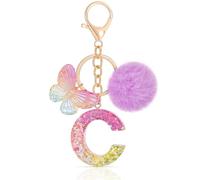 MWOOT Letter Keychain Iniziale Portachiavi Lettera C Resina, Alfabeto Keyring con Ciondolo a Forma Peluche Farfalla, Portachiavi Charm con Viola Signora Borsetta Portafoglio Decoro (C)