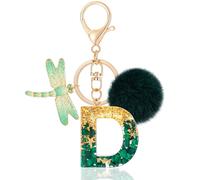 MWOOT Letter Keychain Iniziale Portachiavi Lettera D Resina, Alfabeto Keyring con Ciondolo a Forma Peluche Libellula, Portachiavi Charm con Verde Signora Borsetta Portafoglio Decoro (D)