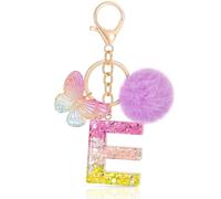 MWOOT Letter Keychain Iniziale Portachiavi Lettera E Resina, Alfabeto Keyring con Ciondolo a Forma Peluche Farfalla, Portachiavi Charm con Viola Signora Borsetta Portafoglio Decoro (E)