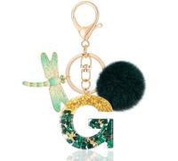 MWOOT Letter Keychain Iniziale Portachiavi Lettera G Resina, Alfabeto Keyring con Ciondolo a Forma Peluche Libellula, Portachiavi Charm con Verde Signora Borsetta Portafoglio Decoro (G)
